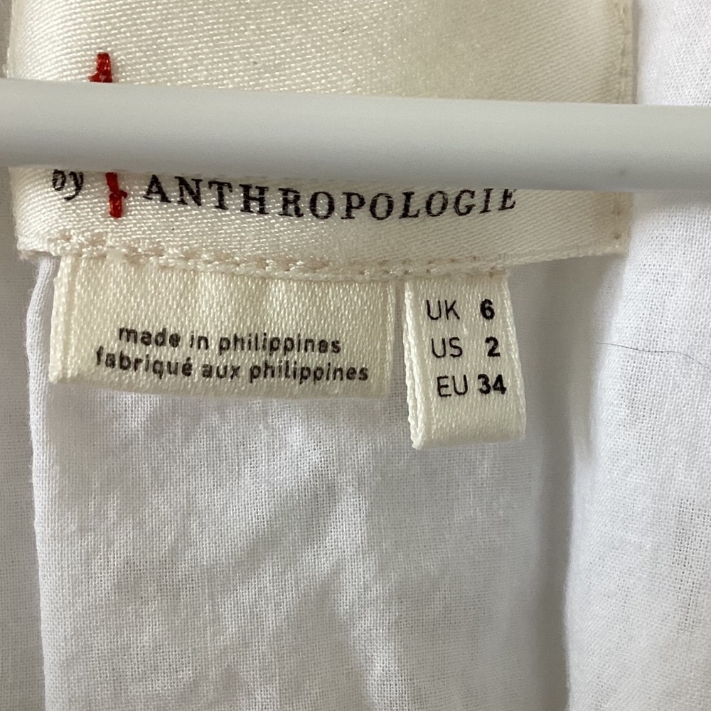 Anthropologie White Eyelet Cotton Button Front Romper Pockets Size 2 - Picture 2 of 12